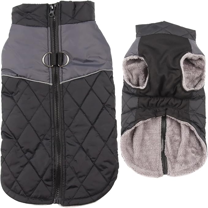 Warm Fleece Dog Coats for Small Dogs,D-Rings Waterproof Puppy Jacket for Cold Winter,Black S