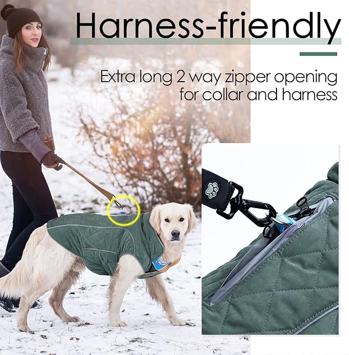 ThinkPet Dog Cold Weather Coats - Cozy Waterproof Windproof Reversible Winter Dog Jacket, Thick Padded Warm Coat Reflective Vest Clothes for Puppy Small Medium Large Dogs