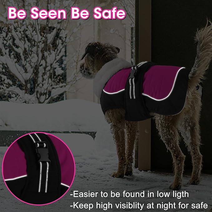 Dogcheer Waterproof Dog Coat, Christmas Dog Winter Jacket, Adjustable Puppy Fleece Coat for Cold Weather, Reflective Turtleneck Snow Jacket for Small Medium Large Dogs - Pink, XL