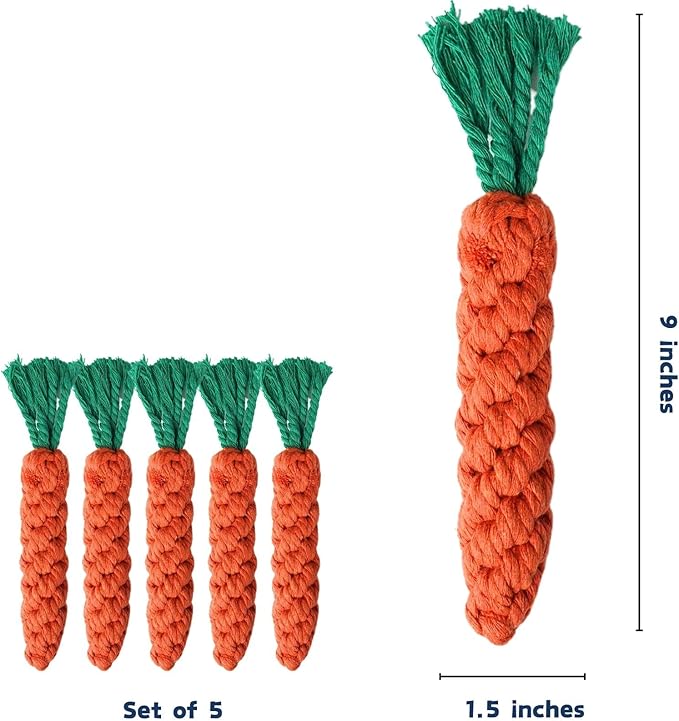 2ME 5 PCS Carrot Dog Rope Toys for Dogs, Durable Chew Toys for Aggressive Chewers, Entertainment & Interaction, Teeth Cleaning and Chewing, All-Cotton