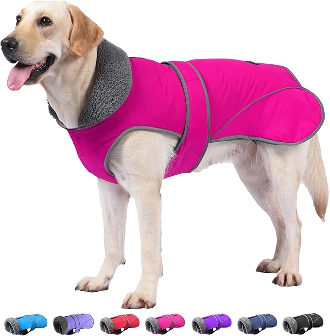Dogcheer Dog Coat, Waterproof Dog Jacket Reflective Pet Winter Coat with Adjustable Hook & Loop, Christmas Puppy Fleece Jacket Warm Turtleneck Snowsuit for Small Medium Large Dogs - Pink, L