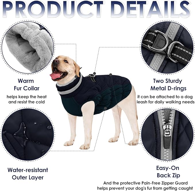 AOFITEE Dog Coat, Warm Dog Jackets for Small Dogs, Dogs Winter Coat with Harness Built in, Reflective Pet Winter Jacket, Waterproof Windproof Puppy Puffer Jacket Fleece Vest, Navy XS