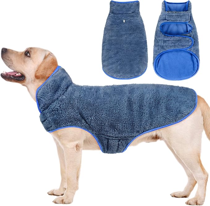 Malier Dog Winter Coat, Reversible Fleece Dog Cold Weather Coats, Windproof Warm Snow Puppy Jacket Vest Pet Clothes for Small Medium Large Dogs (Blue, XX-Large)