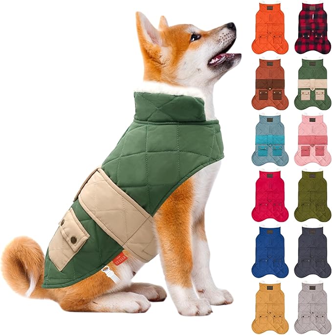 KYEESE Dog Coat Thick Cat Clothes with Pocket Warm Pet Winter Puffer Coat with Leash Hole Waterproof Dogs Jacket with Fleece Lined Soft Pet Sweater for Cold Weather Windproof Dog Coats for Small Dogs