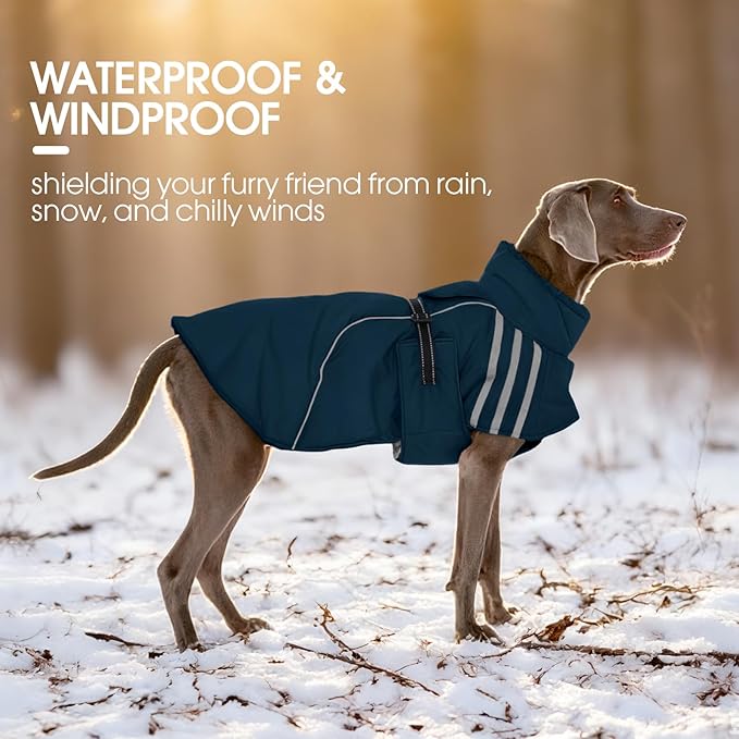 FUAMEY Dog Cold Weather Coats,Dog Winter Jackets for Large Dogs Warm Dogs Coat with Reflective Strips Waterproof Pet Snowsuit Thick Paded Pets Vest for Labrador Golden Retriever Blue 2XL