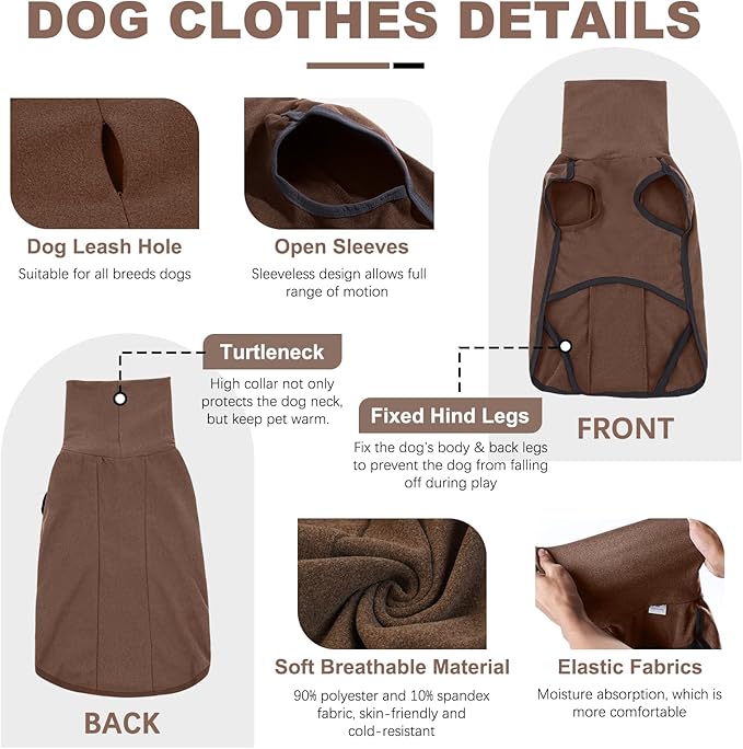 ROZKITCH Warm Dog Sweaters for Small Dogs Male Female, Pet Windproof Warm Cold Weather Jacket Vest Cozy Jumpsuit Apparel Outfit Clothes for Walking Hiking Travel Sleep Brown XS