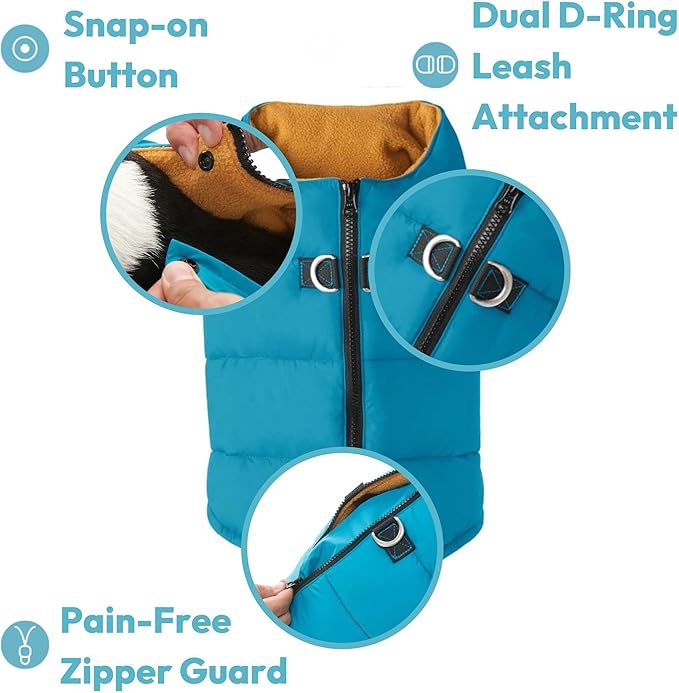 Gooby Padded Vest Dog Jacket - Solid Green, Small - Warm Zip Up Vest Fleece Jacket with Dual D Ring Leash Water Resistant for Small to Medium Dogs