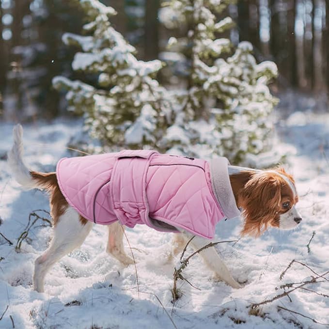 Kuoser Dog Coat, Extra Warm Dog Jacket Windproof Dogs Cold Weather Coats for Medium Dogs, Fleece Lining Turtleneck Puppy Snowsuit Reflective Adjustable Pet Winter Clothes Christmas, Pink M