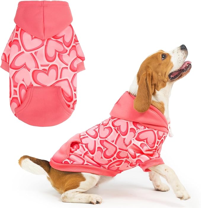 PUPTECK Fall Winter Dog Hoodie Pet Sweatshirt Soft Warm Clothes Fleece Lined with Hat for Small Medium Large Dogs, Pocket Design, Pink M