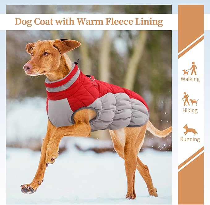 Small Dog Coat,Dog Jackets for Small Dogs,Warm Winter Jacket, Puppy Coat with Harness Built in,Waterproof Dogs Jacket,Puppy Cold Weather Coats,Pet Winter Clothes Snowsuit Shih Tzu Bichon,Red