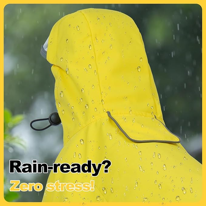 DENTRUN Dog Raincoat for Small Dogs (Chihuahua, Pomeranian) – Waterproof & Windproof, Lightweight for Walking, Hiking, Outdoor – Adjustable Hood, Leg Straps & Reflective Strips, S