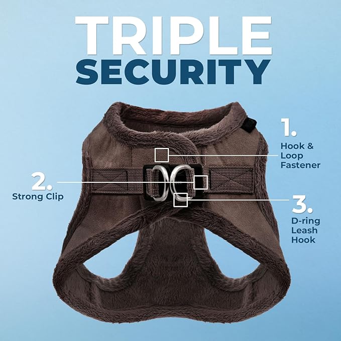 Best Pet Supplies - All Weather Mesh/Plush, Reflective, No Pull Harness for Small, Medium Dogs, Cats - Secure with Hook & Loop Fastener, Buckle, Double D-Rings - Chocolate Suede, XL