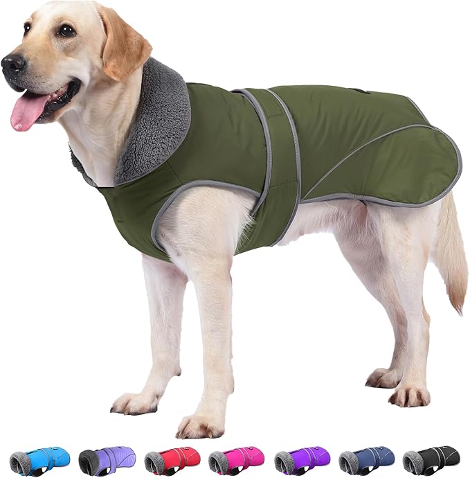 Dogcheer Dog Coat, Waterproof Dog Jacket Reflective Pet Winter Coat with Adjustable Hook & Loop, Christmas Puppy Fleece Jacket Warm Turtleneck Snowsuit for Small Medium Large Dogs - Green, L