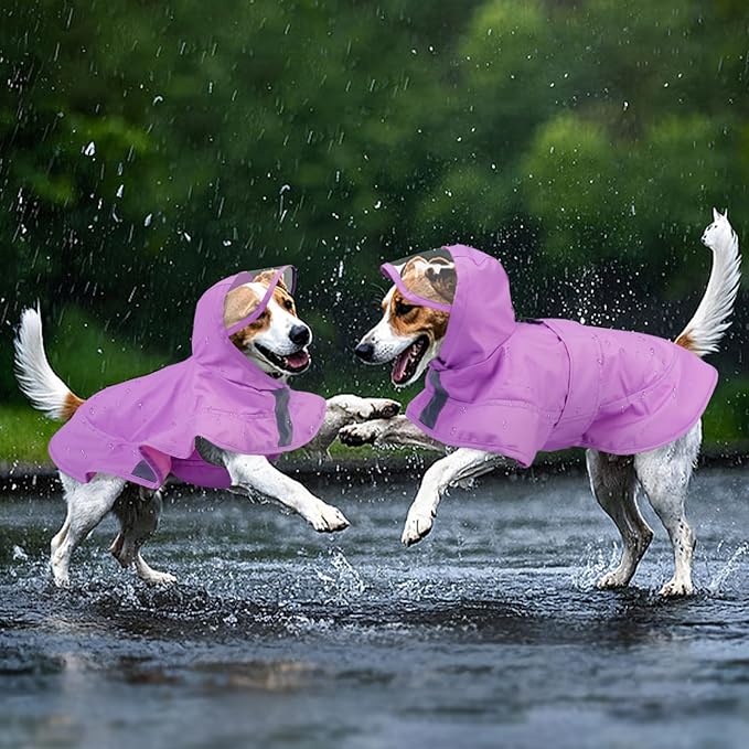 Kuoser Dog Raincoat, Waterproof Dog Rain Jacket with Clear Hooded Double Layer, Lightweight Reflective Dogs Rain Coat with Adjustable Belly Strap, Rain Coats for Medium Dogs Outdoor Wear, Pink M