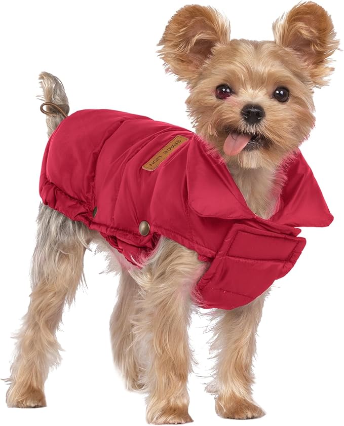 SPACE LION Dog Puffer Jacket, Down Winter Coat, Durable Outdoor Coat for Cold and Windy Conditions, Waterproof, Lightweight Jacket, Adjustable Fit for Small, Medium, Large Dogs(Red,10/S)