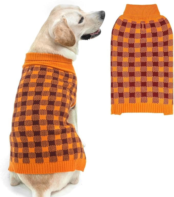 PUPTECK Dog Sweaters for Large Medium Small Dogs - Fall Classic Plaid Style Puppy Holiday Winter Coat Clothes Warm