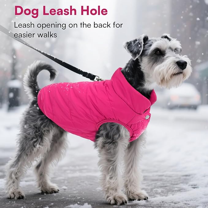 ASENKU Dog Winter Coat - Waterproof Windproof Dog Jacket, Warm Snowproof Doggie Puffer Vest for Cold Weather, Lightweight Snow Coats for Small Medium Large Dogs (Pink, S)