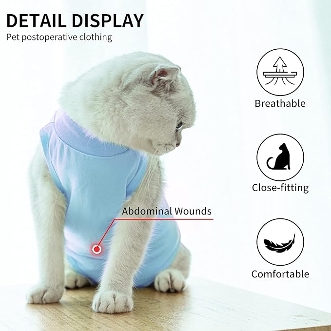 Kitten Onesies, Cat Recovery Suit for Abdominal Wounds or Skin Diseases, After Surgery Wear Anti Licking Wounds, Breathable Great E-Collar Alternative for Cat Blue S