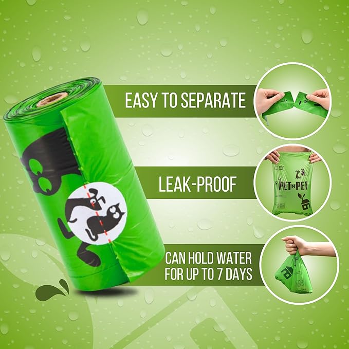 Pet N Pet 1080 Counts Green Poop Bags for Dogs, 41% Plant Based & 59% PE Extra Thick Dog Poop Bags Rolls, 9" x 13", Unscented Pet Waste Bag