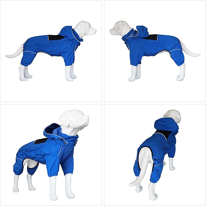 LOVELONGLONG Waterproof Dog Raincoat with Removable Hood – Outdoor Full Body Dog Jacket, Windproof Snowproof Shell Suit – All Season Pet Rain Gear Blue XS