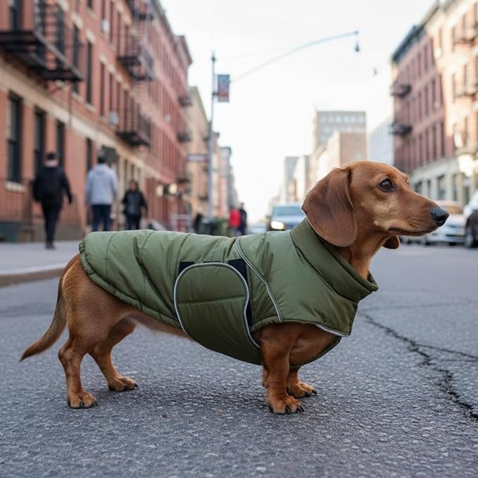 ASENKU Extra Warm Dog Coat with Fleece, Reflective Puffer Jacket, Adjustable with Zippered Leash Hole for Large Dogs, Winter Clothes (Green, XL)