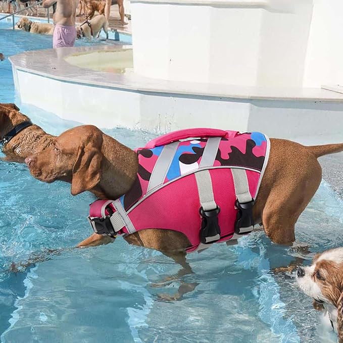 Kuoser Dog Life Jacket with Reflective Stripes - Adjustable High Visibility Vest, Ripstop Lifesaver, Pet Preserver with High Flotation Swimsuit for Small, Medium and Large Dogs