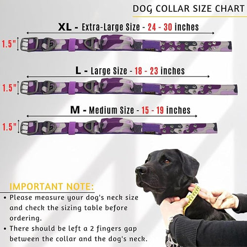 ADITYNA Heavy Duty Dog Collar for Medium Dogs - Camo Purple Collar with Handle for Training, and Walking - Wide, Thick, Tactical, Soft Neoprene Padded