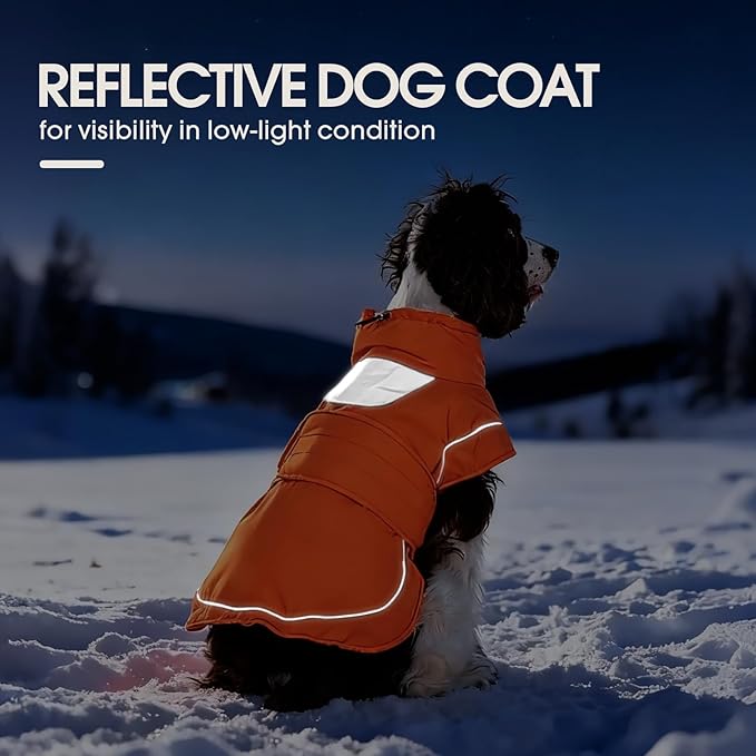 Kuoser Dog Jacket, Dog Coats for Large Dogs, Winter Waterproof Big Doggie Vest, Reflective Dogs Cold Weather Coat, Windproof Turtleneck Pet Puffer Jacket Snowsuit Clothes with Harness Hole