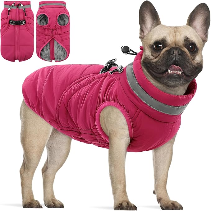SAWMONG Dog Coat, Warm Dog Winter Coat, Waterproof Fleece Jacket, Cold Weather Dogs Jacket (M,Rosered)