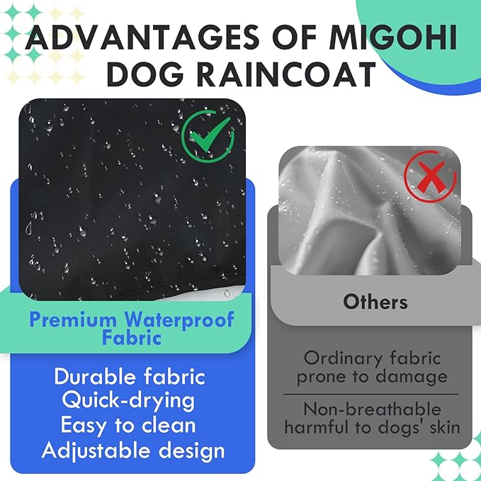 MIGOHI Reflective Dog Raincoat for Small Dogs, Black, S - Waterproof Adjustable Hooded Dog Poncho, Rain Jacket with Leash Hole, Easy Clean, Rainy Outdoor Walking