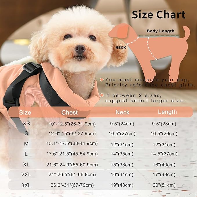 Dog Jacket with Harness,Fleece Lined Warm Puppy Coat for Winter,Soft Windproof Medium Dog Vest,LightOrange L
