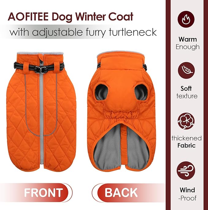 AOFITEE Winter Jacket for Extra Large Dogs, Warm Turtleneck Dog Coat with Back Zipper, Waterproof Dog Puffer Coat for Large Dogs,Winter Jacket Warm Snowsuit for Border Collie, Golden Retriever