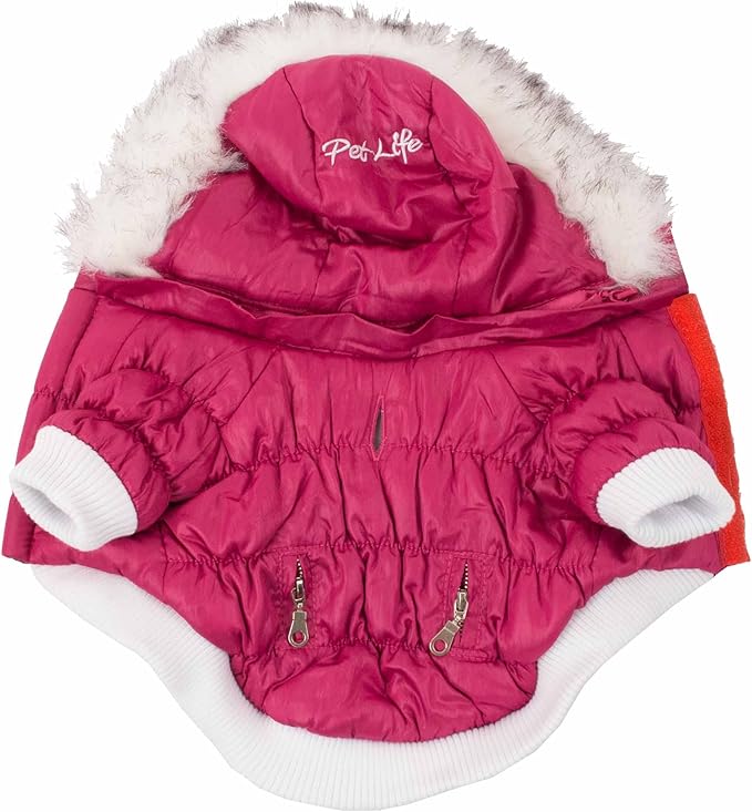 PET LIFE Classic Metallic Fashion Pet Dog Coat Jacket Parka w/ 3M Insulation and Removable Hood, Medium, Metallic Hot Pink