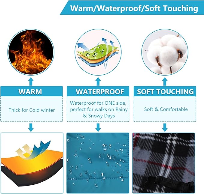 Geyecete Winter Warm Coat Waterproof Dog Winter Jacket with Harness Traction Belt,Pet Outdoor Jacket Dog Autumn and Winter Clothes for Medium, Small Dog-Blue-XL