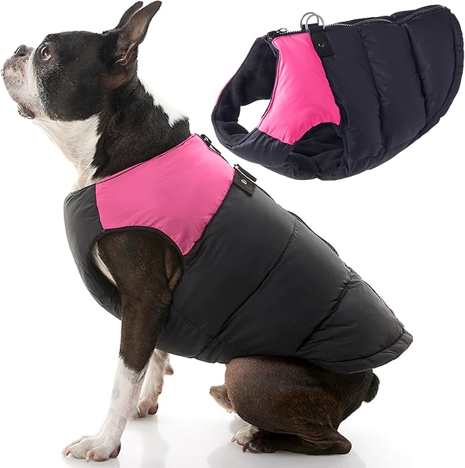 Gooby Padded Vest Dog Jacket - Pink, Small - Warm Zip Up Vest Fleece Jacket with Dual D Ring Leash Water Resistant for Small to Medium Dogs