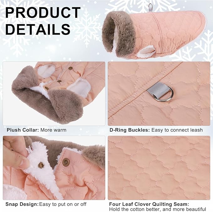 BEAUTYZOO Winter Dog Coat with Harness Built in, Warm Dog Puffer Jacket Vest Padded Fleece Cold Weather Coats Windproof Waterproof Snow Jackets Clothes for Small Medium Puppy, Pink M