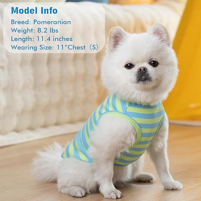 KYEESE 2Pack Dog Shirts Striped T Shirt Soft Tee for Small Dogs Cotton Tank Top Clothes Lightweight Sleeveless Dog Vest, X-Large,Blue+Striped