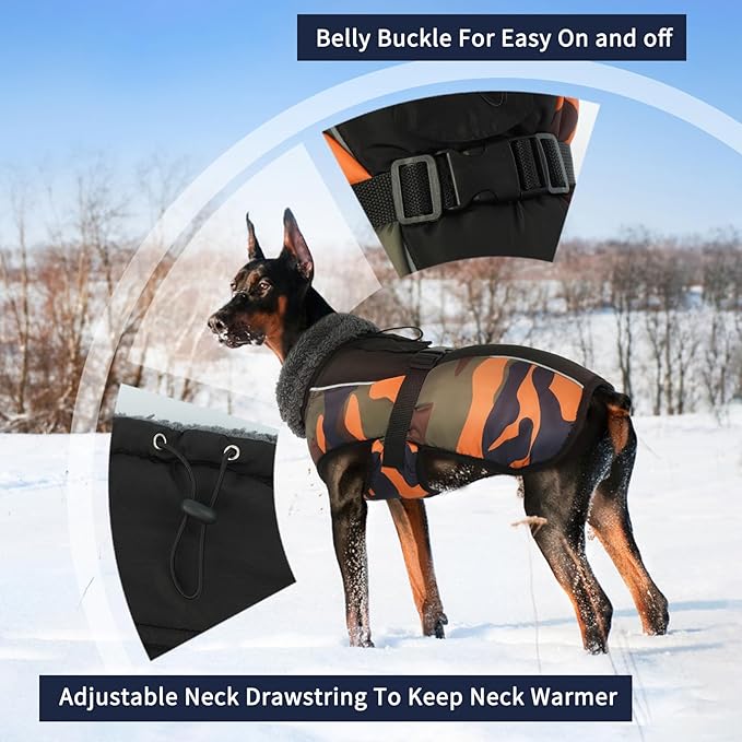 IECOii Extra Warm Reflective Adjustable Dog Jacket - Winter Coat with Buckle Fleece Turtleneck for Small, Medium, Extra Large Dogs