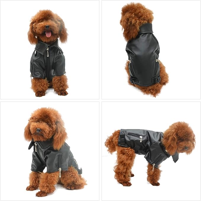 Lovelonglong Cool Dog Leather Jacket, Warm Coats Dogs Windproof Cold Weather Coats for Large Medium Small Dogs, Labrador Golden Retriever Clothing Black L-L
