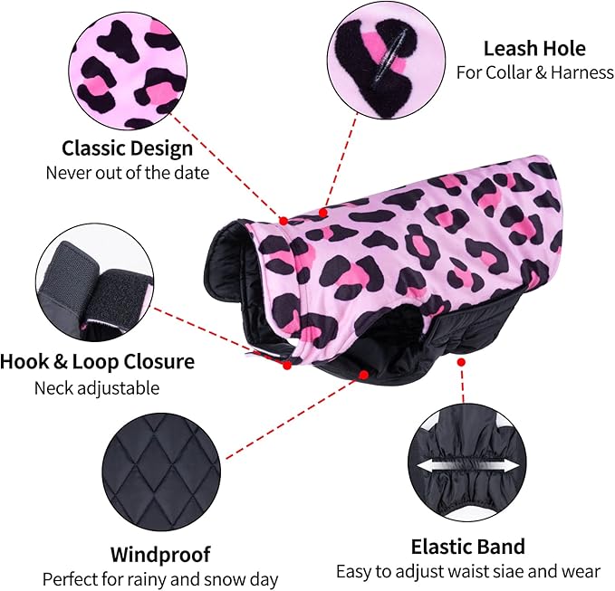 CuteBone Winter Dog Jacket - Windproof Reversible Vest with Leash Hole - Soft, Thick Coat for Small to Large Dogs - Waterproof, Adjustable Cold Weather Coat