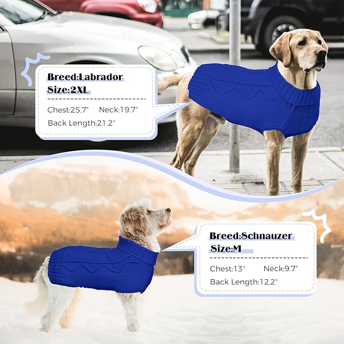 Dog Sweaters for Small Medium Large Dogs Girl, Soft Warm Turtleneck Pup Dogs Shirt, Double Knitting Collar for Outdoor Playing, Warm Dog Clothes (2XL,Royal Blue)