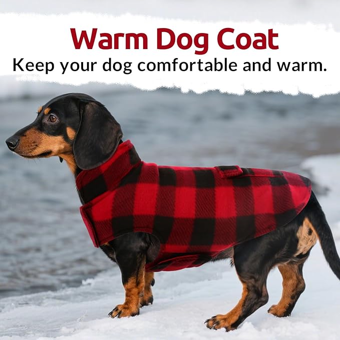 ASENKU Dog Winter Coat, Fleece Doggie Jacket Plaid Reversible Vest Waterproof Windproof Cold Weather Clothes for Small Medium Large Dogs(Red 2XL)