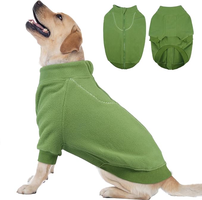 BRKURLEG Dog Sweater Warm Soft Fleece Dogs Sweaters, Turtleneck Sweatshirt for Small Medium Large Dogs, Dog Winter Coat, Christmas Pet Jacket with Zipper Cold Weather Coat (Green, XXL)