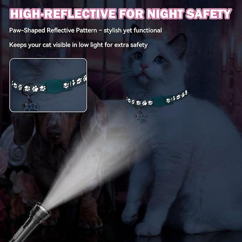 4PCS Breakaway Cat Collars,Reflective Cat Collar with Bells,Kitten Collars for Boy&Girl Cats Breakaway Collar for Cats with Paw Pendant 6-9 Inch(Purple+Hotpink+Red+Teal)