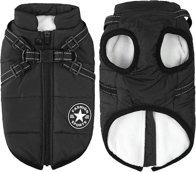 Aiboria Dog Coat for Winter Dogs Jackets Fleece Small Dog Vest Harness Winter Padded Pet Black