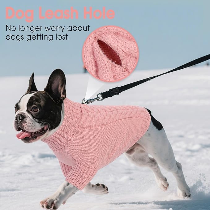Dog Sweaters for Small Dogs Classic Turtleneck Dog Christmas Sweater Thick Warm Pullover Female Puppy Pet Stretch Knitwear Fall Winter Clothes with Leash Hole(Pink, S)