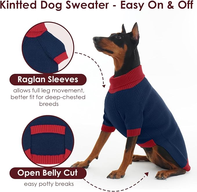 Large Dog Sweater, Soft Cable Knit Sweater with Harness Hole, Warm Christmas Sweaters for Dogs Male Female, Fall Winter Pet Holiday Clothes for Dachshund, French Bulldog, Terrier, NavyBlue L