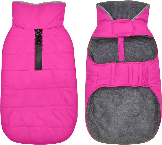 Dog Winter Coat, Waterproof Dog Jacket with Leash Hole, Reflective Adjustable Pet Snow Vest, Warm Fleece Sweater for Small Medium Large Dogs - Pink, XS