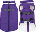 Large Dog Coat with Harness Built-in, Waterproof Reflective Fleece Lined - Warm Windproof Winter Jacket with Back Zipper, Cold Weather Snow Dog Coats - Purple - XL