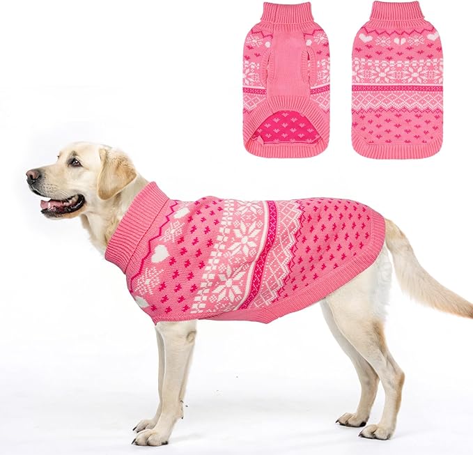 SCENEREAL XL Dog Sweaters Male and Female, Soft, Warm Turtleneck Extra Large Dog Sweater, Knitted Ugly Dog Christmas Outfits, Argyle Winter Clothes for Walking Outdoor